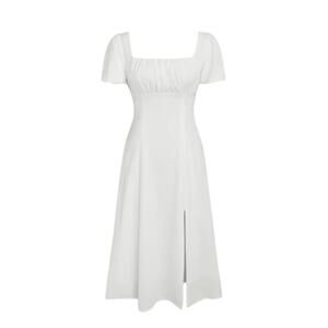 Cider White Milkmaid Dress Square Neck Puff Sleeve Slit 1X Cottagecore Coquette